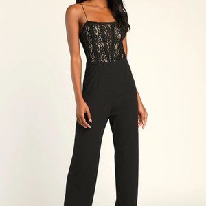 NWT Lulu's Black Lace Sleeveless Straight Leg Jumpsuit